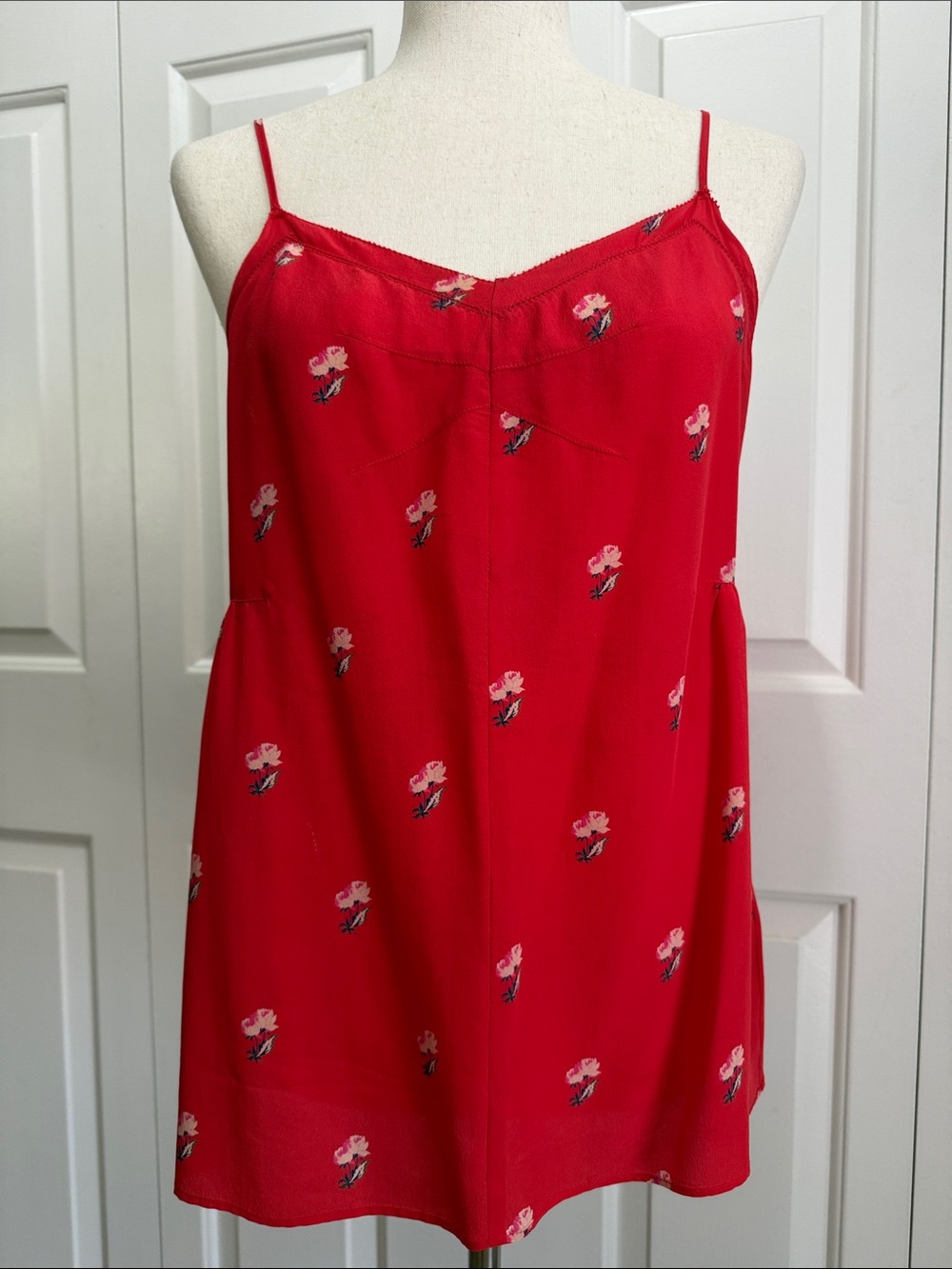 Silk Red Floral Top with Delicate Pink Accents and adjustable straps